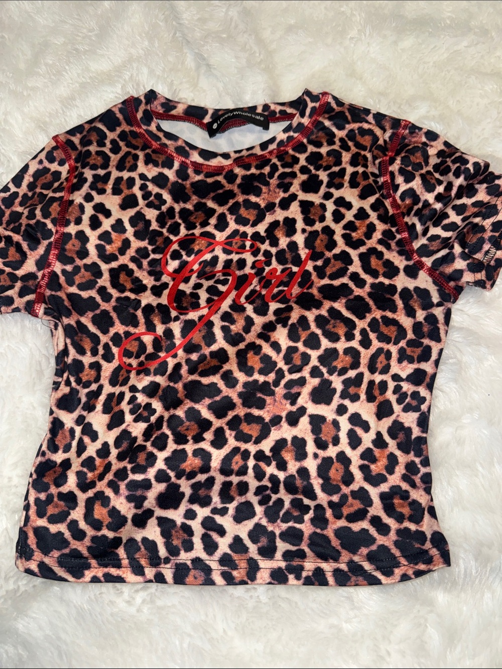 Leopard Print 'Girl' Short Sleeve Tee - Red Script